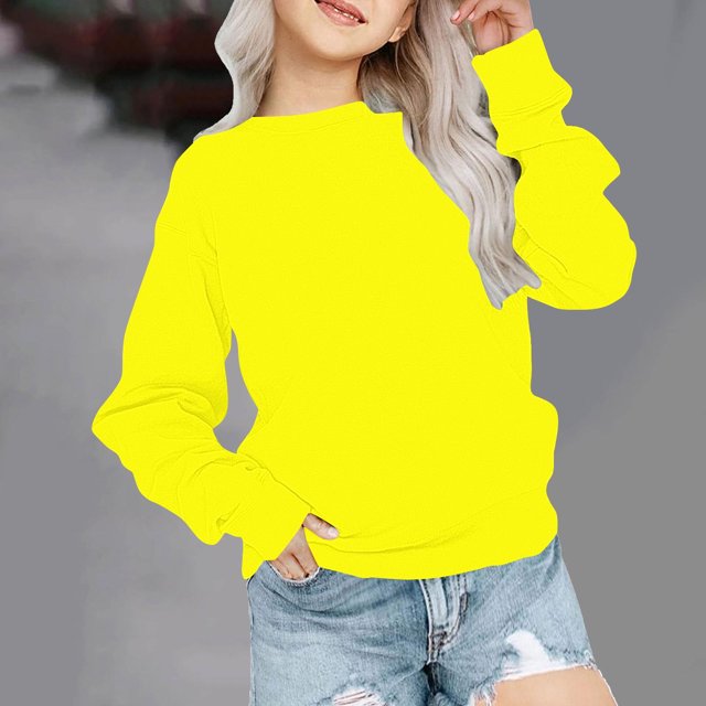 RXIRUCGD Tout-Petits Enfants Garçons Filles Mode Mignon Couleur Unie Manches Longues Col Ras du Cou Chandail Molletonné Chandail Haut Chandails à Capuchon( Jaune, Taille:1 An )