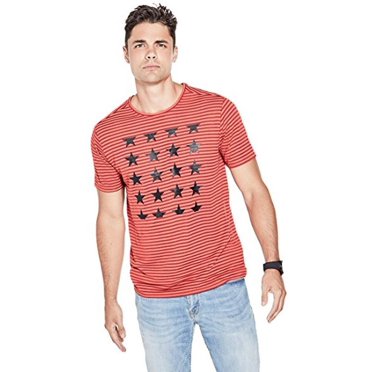 GUESS T-SHIRT à Rayures et Étoiles Lane Imprimé Bossa Nova Rouge / Orange Multi T-SHIRT ( TTG )