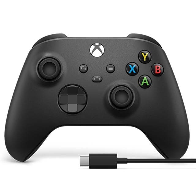 Xbox Manette Sans Fil avec Câble USB-C Montré Orientée vers l'Avant sur Fond Blanc, avec Fini Noir Mat, Pavé en D Hybride, Poignées Texturées sur Gâchettes et Pare-Chocs, Boutons ABXY Colorés, compatible avec Accessoires de Jeu pour PC, Prise en Charge du Jeu Sans Fil et Filaire et Mappage de Boutons Personnalisé.