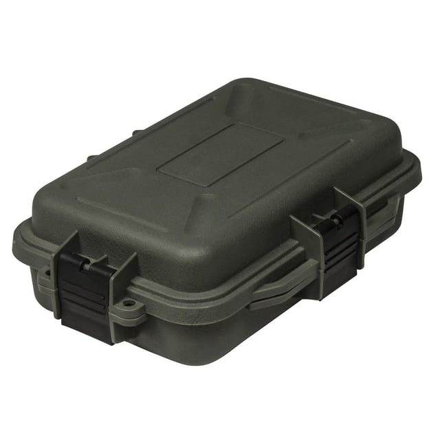 Mil-Spex Survivor Box, une Boîte Sèche en Polypropylène durable Vert olive Mesurant 10 par 7 par 3,25 Pouces, avec un Couvercle Scellé à Joint en Caoutchouc pour la Résistance à l'Eau et Deux Fermetures à Loquet Noires, Convient au Rangement d'Accessoires de Pagaie et de Petits Équipements de sports Nautiques.