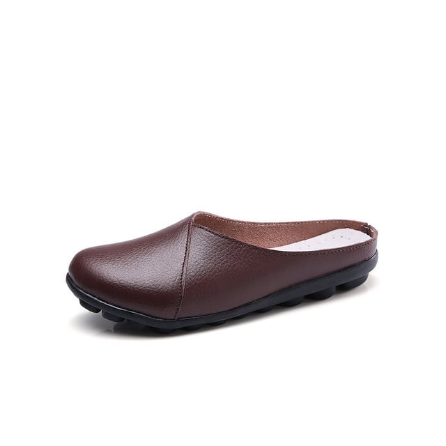 MAWCLOS Women Flats Comfort Clogs Slip On Lightweight Mules Closed Toe Driving Slides Brown 5