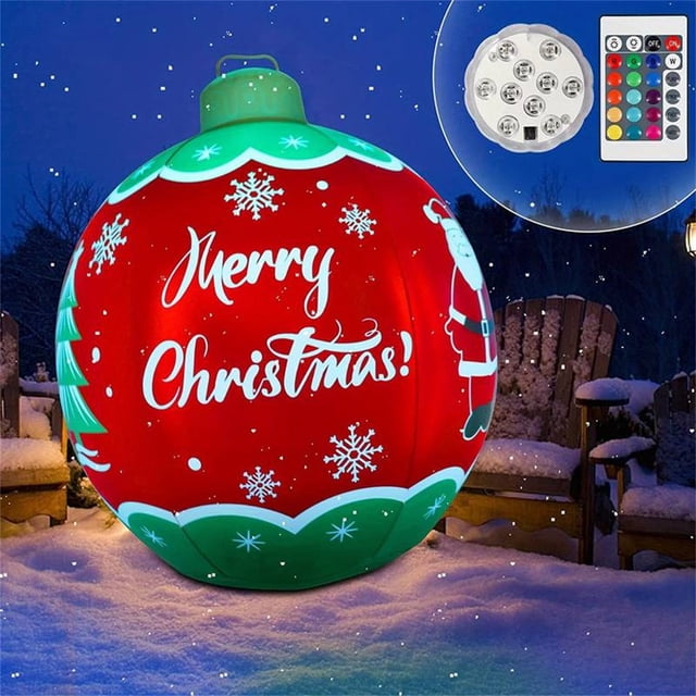 EGNMCR Christmas Decorations Savings! 1pc Light PVC Christmas Ball, About 24 Inch Large Outdoor Xmas Decorated Merry Christmas Giant Ball With LED Light & Remote For Outdoor Yard & Pool Decorations