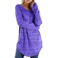 thumbnail image 3 of LUXUR Ladies Tee Solid Color T Shirt Striped T-shirt Plain Tops Long Sleeve Pullover Purple 3XL, 3 of 3