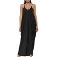 thumbnail image 1 of Fridja Womens Knot Strap Shirred Back Solid Boho Sleeveless Slip Dress, 1 of 9