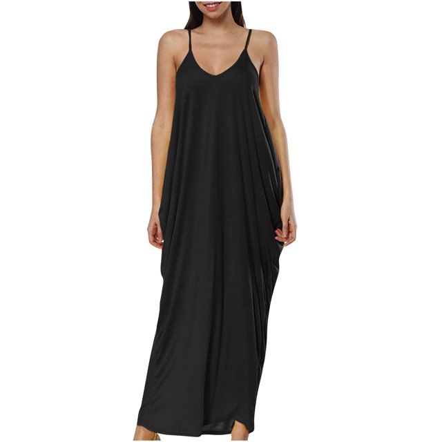Fridja Womens Knot Strap Shirred Back Solid Boho Sleeveless Slip Dress
