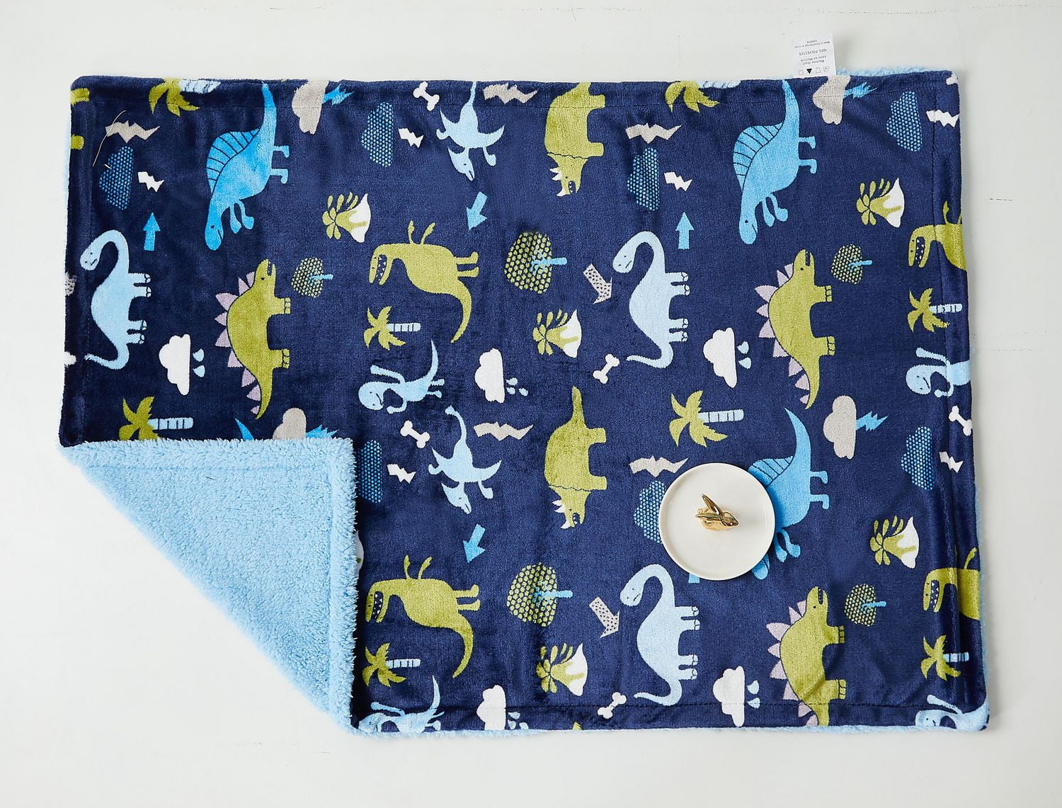 Couverture réversible en flanelle polaire Sherpa pour enfants, motif dinosaures vert et bleu marine, 76 x 101 cm, motif tissé, riche et imprimé, motif moelleux et chaud