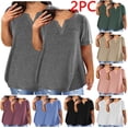 thumbnail image 3 of Plebaso 2 Pack Hauts Grande Taille pour Femmes Col en V Manches Courtes Tee Tops Blouses Décontractées Confortables pour Femmes, 3 of 6