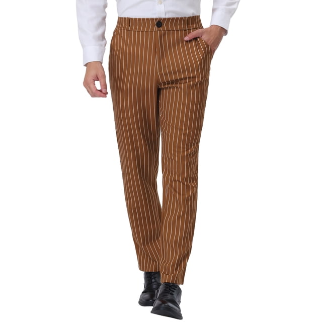 INSPIRE CHIC Men's Pants Stripes Zipper Closure Front Pockets Dress Pants 36 Brown White