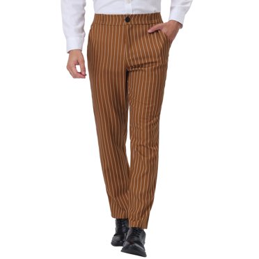 INSPIRE CHIC Men's Pants Stripes Zipper Closure Front Pockets Dress Pants 30 Brown White