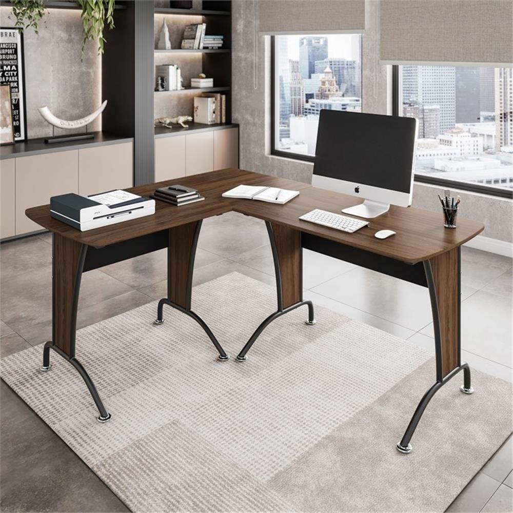 Kingfisher Lane Wood and Metal L-Shaped Computer Desk in Mahogany