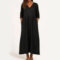 thumbnail image 1 of TIMIFIS Robes d'Été pour Femmes Couleur Unie Col en V Manches 3/4 Longue Robe Décontractée Coupe Ample Taille Haute Maxi Fluide avec Poches, 1 of 7