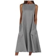 thumbnail image 2 of HKEJIAOI Robes Décontractées pour Femmes Offres Liquidation Cadeau de la Saint-Valentin Mode Femmes Uni Confortable Été Col Rond Dames Poches Robe Sans Manches Gris, 2 of 7