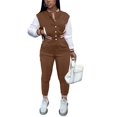 thumbnail image 1 of Women Workout 2 Piece Outfits Button Down Color Block Patchwork Jackets Bodycon Long Pants Tracksuit, 1 of 4