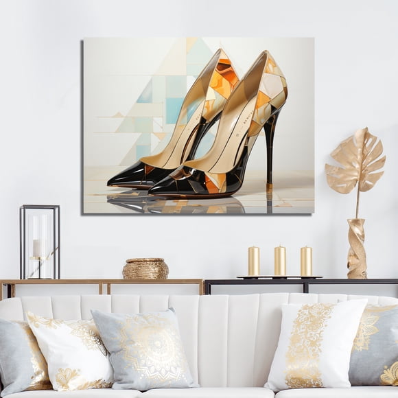 Designart Balenciaga Wall art decor, Balenciaga Wall Art, Balance High Hells composition , Beige Glam Canvas wall art, 32x16 inches