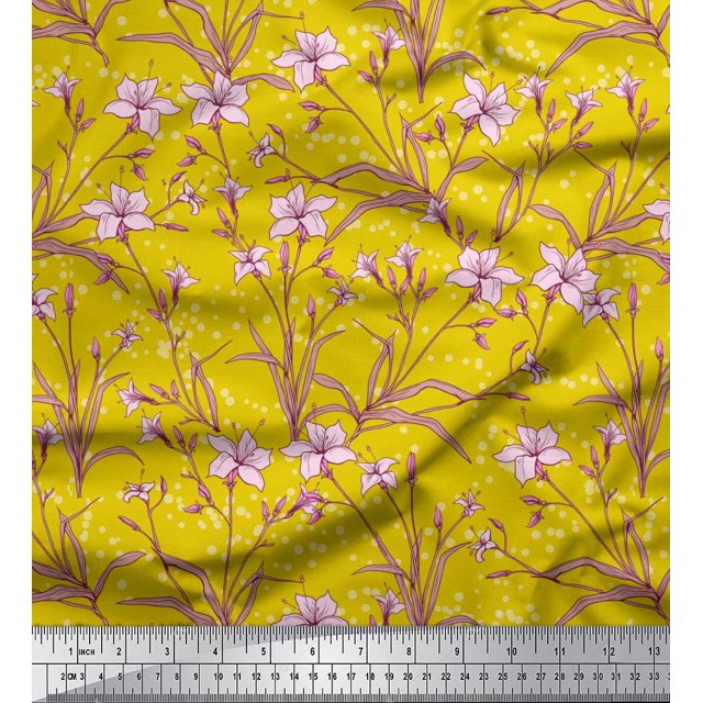 Soimoi Rayon Fabric Leaves & Azalea Floral Print Sewing Fabric Yard 56 Inch Wide