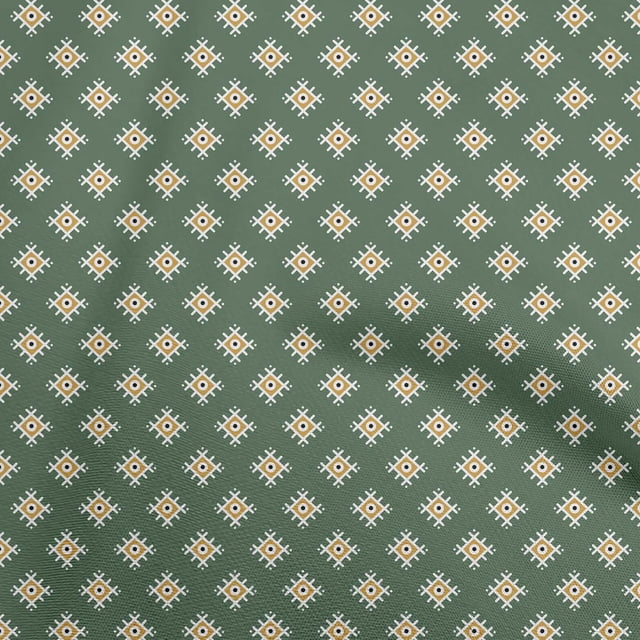 oneOone Rayon Olive Green Fabric Asian Block Geometrical Shape Craft Projects Decor Fabric Printed By The Yard 56 Inch Wide