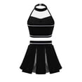 thumbnail image 4 of Xnihocha Girls Classic Cheerleading Team Uniform Mesh Splice Crop Top with Pleated Boxer Skirts Rooter Stage Suit Black 14, 4 of 5
