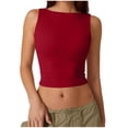 thumbnail image 1 of Timegard Camisoles Courtes pour Femmes Col Ras du Cou Sans Manches Ajustées Chemises Couleur Unie Hauts de Sortie, 1 of 6