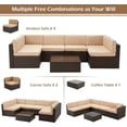 thumbnail image 4 of YODOLLA 7-Piece Rattan Patio Furniture Set with Coffee Table and Protective Cover, Brown Rattan with Beige Cushions, 4 of 7