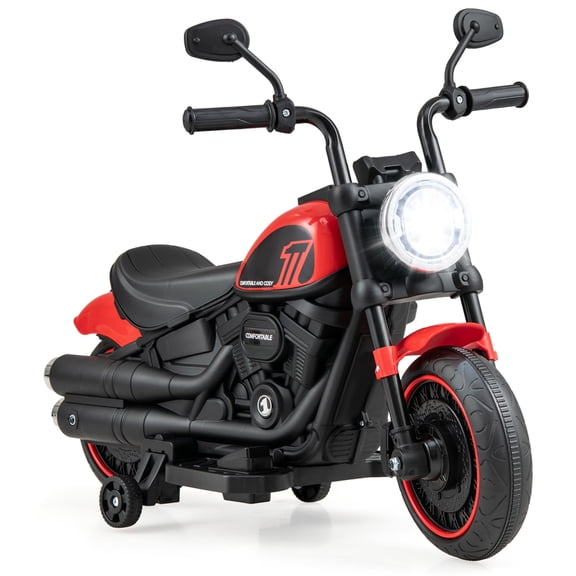 Costway 6V Kids Electric Motorcycle with Training Wheels LED Headlights Music Board Red