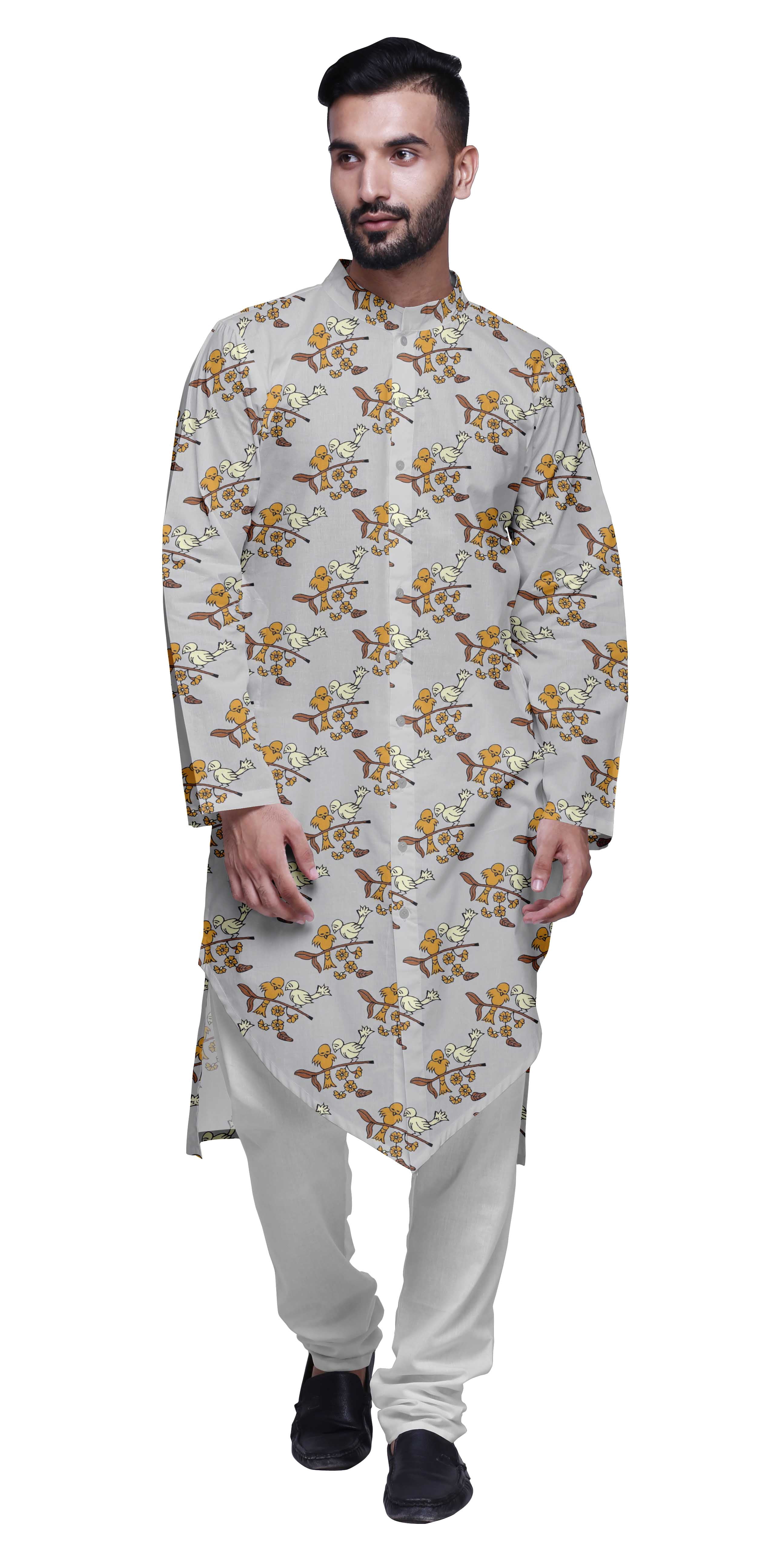Atasi Kurta à Manches Longues Imprimé avec Ensemble de Pyjama pour Hommes Vêtements d'Été