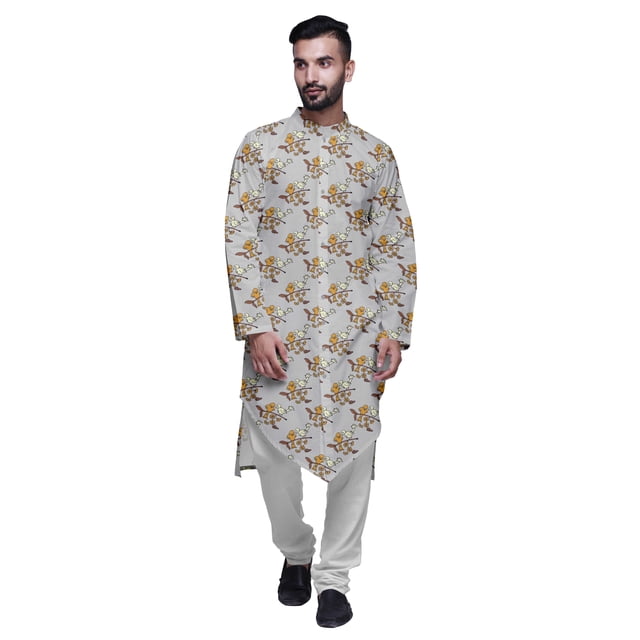 Atasi Printed Long Sleeve Kurta With Pajama Set For Men Summer Clothing