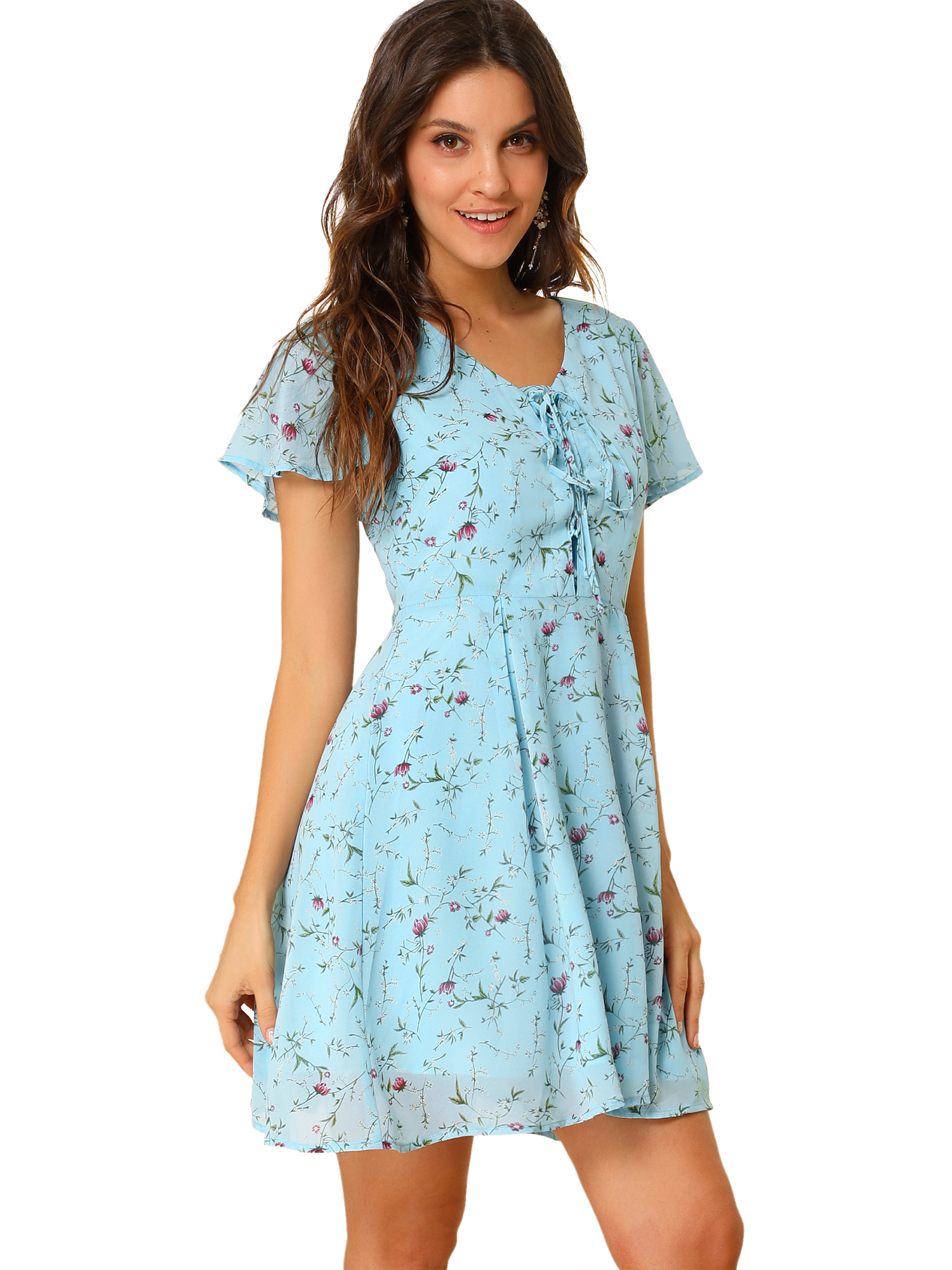 INSPIRE CHIC Women's Floral Lace-up Chiffon Dress