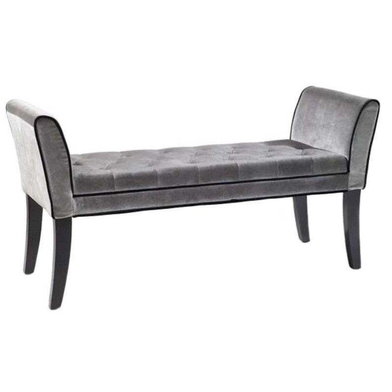 Armen Living Chatham Tufted Velvet Living Room Bench in Gray