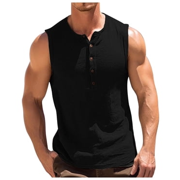 Cameland Men's Tank Top Slim Sleeveless Button V-Neck T-shirt Casual Sports Bottom Shirt