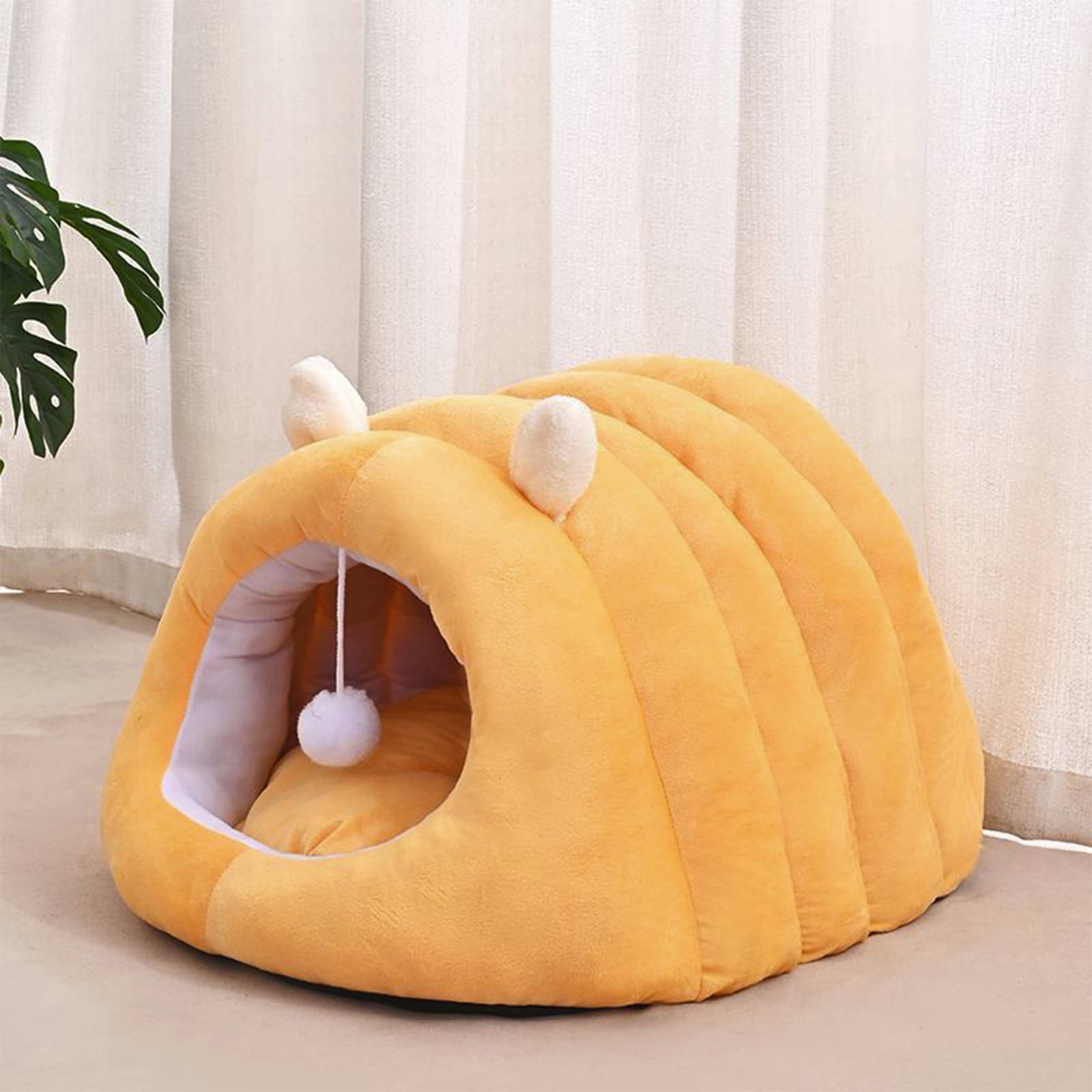 Uscallm Winter Pet Bed Heated Cat Bed Dog Bed for Cold Weather Indoor Use Fluffy Plush Calming Anti-Anxiety Cuddler Bed Removable Cushion Washable Cover