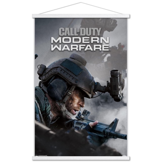 Call of Duty : Modern Warfare - Affiche Murale Multijoueur, 22,375 Po x 34 Po Représentant un Soldat en Équipement Tactique Tenant un Fusil et Portant un Casque avec des Lunettes de vision Nocturne, sur un Fond de Champ de Bataille Enfumé, Convient à la Déco Murale de Salle de Jeux Ou de Divertissement.