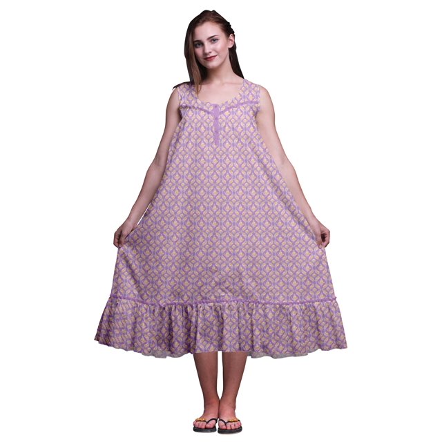 Bimba Lavender6 Aquarelle Ogee/rose et Pêche Fleur Imprimée Chemises de Nuit en Coton pour Femmes Robe Sans Manches Tenue de Nuit Robe Maxi Petit