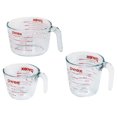 thumbnail image 1 of Pyrex 3 Piece Glass Measuring Cup Set, Includes 1-Cup, 2-Cup, and 4-Cup Tempered Glass Liquid Measuring Cups, Dishwasher, Freezer, Microwave, and Preheated Oven Safe, Ess, 1 of 1