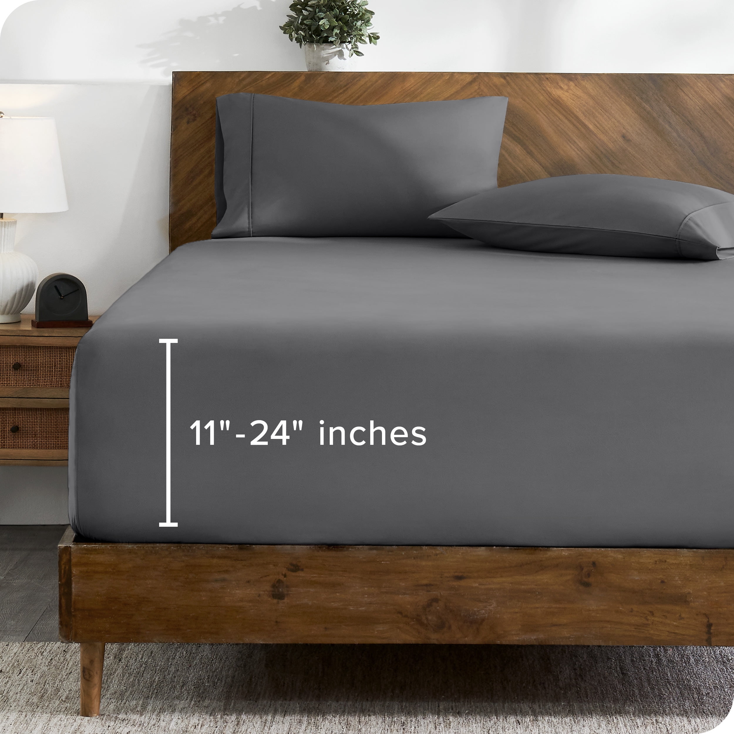 Bare Home Fitted Sheet - 24" Extra Deep Pocket - Premium 1800 Collection - Queen, Gray