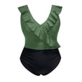 thumbnail image 3 of Bigersell Ruffed One-Piece Swimsuits for Women V-Neck Ruffle Bathing Suit Padded Monokini Swimwear Front Ruched 1 Piece Swimsuit, Style SW-33, Green-a, M, 3 of 5