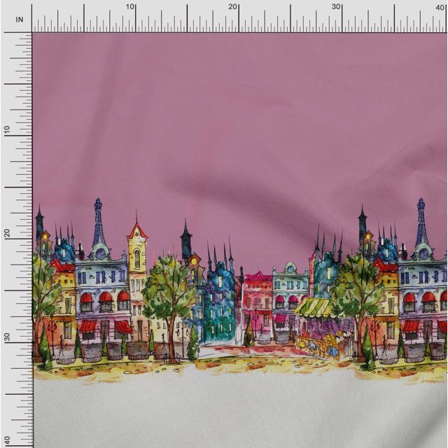 Soimoi Cotton Cambric Fabric Buildings Panel Fabric Prints by Yard 42 Inch Wide