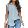 thumbnail image 2 of Blouses à Manches Courtes pour Femmes Blouse d'Été Décontractée à Manches Courtes pour Femmes Bouton Couleur Unie Col Rabattu T-Shirt Hauts T-Shirts d'Été pour Femmes Hauts à Manches Courtes pour Femmes, 2 of 7