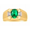 thumbnail image 1 of RYLOS Men's Rings 14K Yellow Gold Rings Classic Designer  9X7MM Oval Gemstone &  Sparkling Diamond Ring Emerald May Birthstone Ring Size 8, 1 of 7