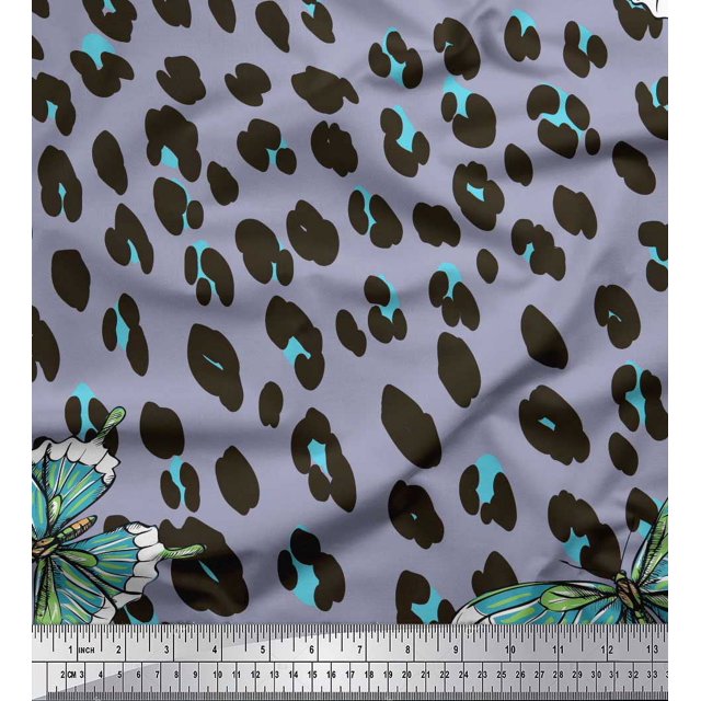 Soimoi Gray Velvet Fabric Artistic Insect & Leopard Animal Skin Print Sewing Fabric BTY 58 Inch Wide