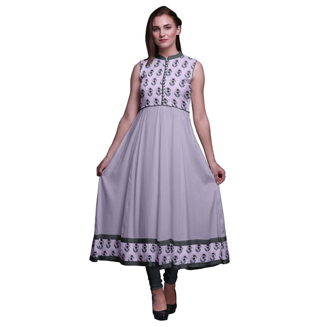 Bimba Kurti Longue Indienne à Blocs Violet Pâle pour Femmes Tenue de Fête Imprimée Sans Manches Robe Anarkali Kurti XXX-Large