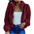 thumbnail image 3 of Veste Sherpa pour Femmes à Revers à Manches Longues Courte en Molleton Duveteux à Fermeture Éclair Vestes Manteau Hiver Chaud Uni Pelucheux Shaggy Vêtement d'Extérieur, 3 of 5