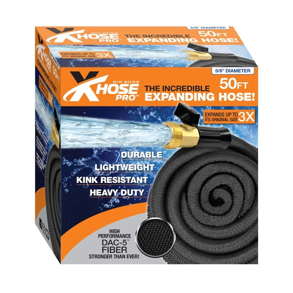 Big Boss Xhose Pro boyau d’arrosage extensible 50 pi 5/8" léger avec raccords en laiton résistant aux plis fibre Dac-5 durable