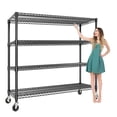 thumbnail image 1 of Commercial Heavy Duty Metal Wire Shelving Unit with Wheels – 4 Adjustable Tiers – 2640 lbs Capacity – Food Service Storage Rack for Industrial, Garage, Kitchen Use – 72"H x 59"W x 18"D, 1 of 7