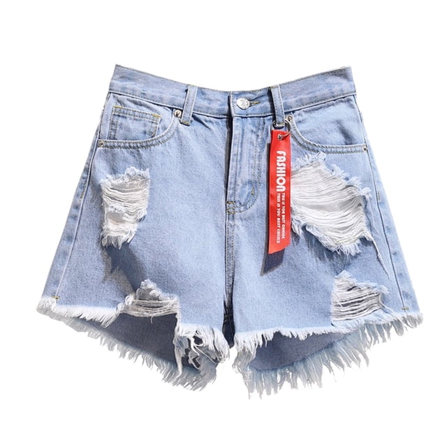 B91xZ Women's Relaxed Fit Bermuda Short Mid Rise Body Enhancing Curvy Cutoff Distressed Jeans,Blue XXL