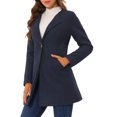 thumbnail image 4 of INSPIRE CHIC Women's Half Lapel Long Sleeves One Button Winter Mid-Length Overcoat S Navy Blue, 4 of 5