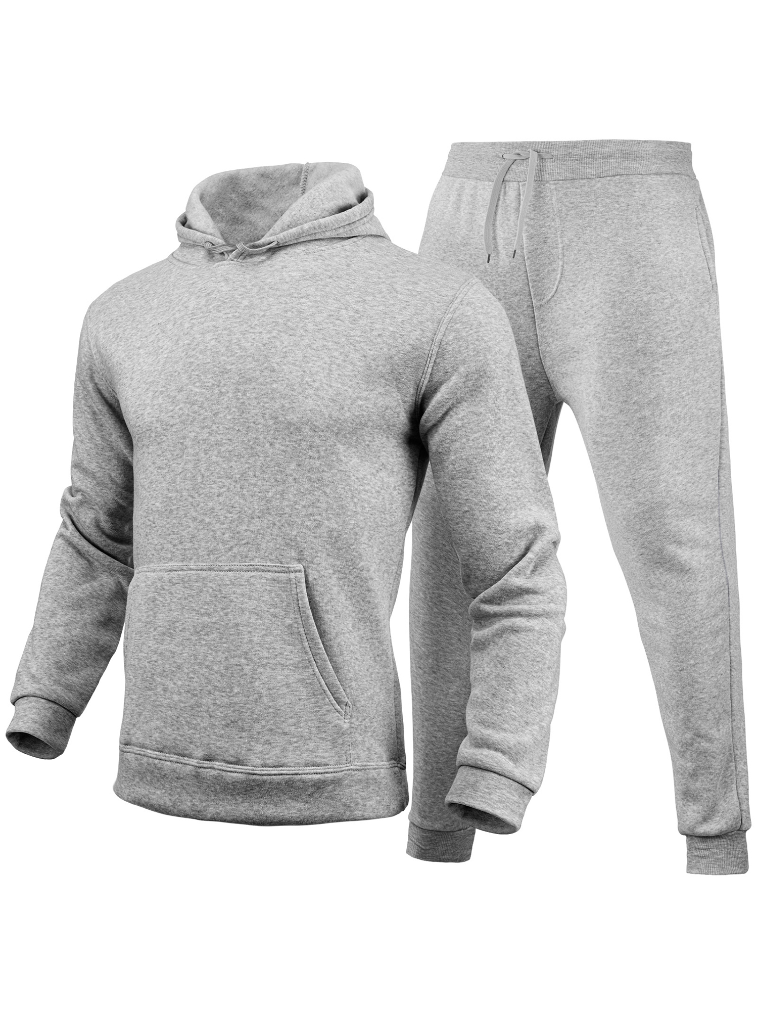 MAWCLOS Men Sweatsuit Hooded 2 Piece Jogging Suits Solid Color Tracksuit Set Sports Hoodies And Sweatpants Light Gray XL