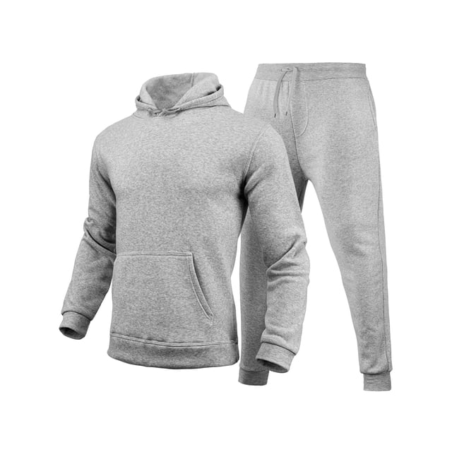 Innerwin Tracksuit Set Solid Color Men Sweatsuit Sports Hooded Athletic 2 Piece Jogging Suits Light Gray L