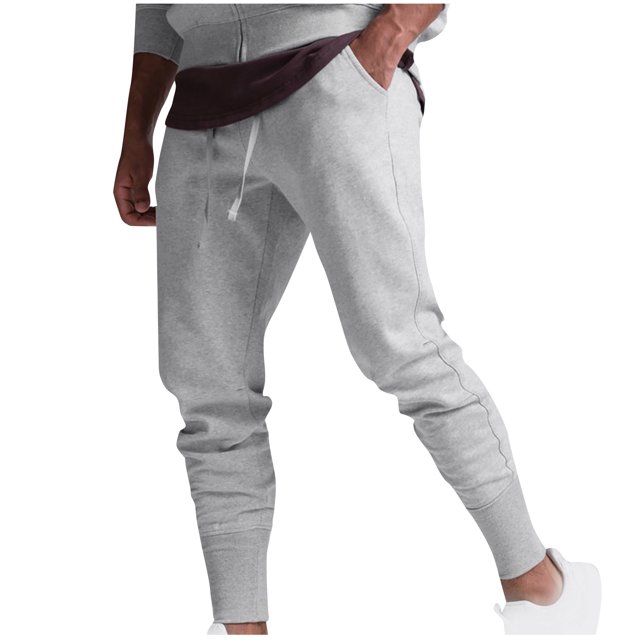 FcBaudy Full Length Pants Men's Fashion Drawstring Elastic Waist Solid Color Casual Sweat Length Pants Men Pants