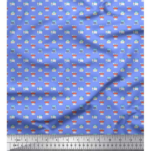 Soimoi Blue Japan Crepe Satin Fabric Keyboard,Phone & Monitor Hardware Print Sewing Fabric Yard 42 Inch Wide