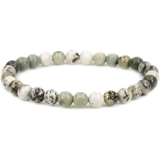 Bracelet Extensible Unisexe en Perles Rondes de 6 mm en Pierre Précieuse Jsaper Turquoise de Pin Naturel 7 Pouces